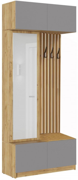 Модульная прихожая Роджинамиф, композиция 2 (Белый глянец, Дуб Крафт Золотой)