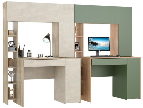 Два стола комп. Комфорт 12.71, дуб крафт серый/шёлковый камень/гикори рокфорд натур./дымчатый зел.