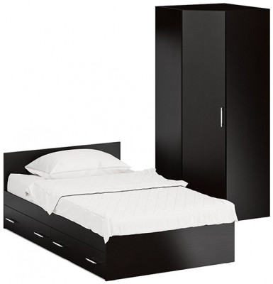 Кровать с ящиками 1200 + угловой шкаф Стандарт, венге