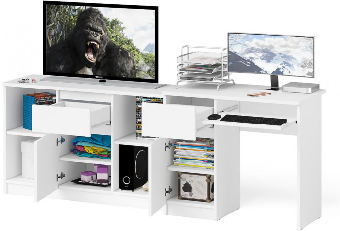 Мори компьютерный стол МС-1 левый + Тумба МТВ1204.1, белый