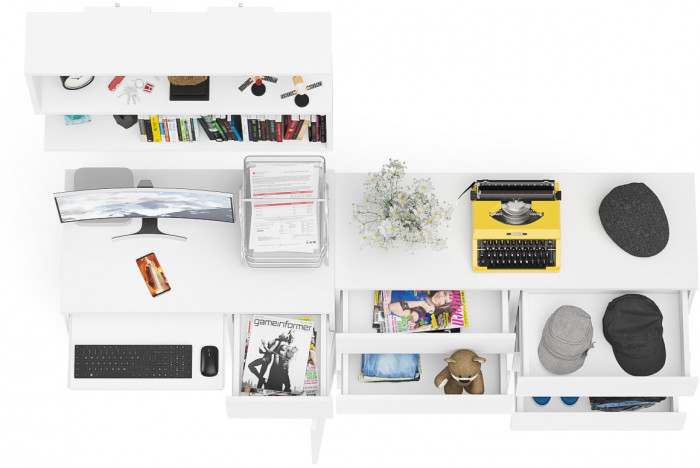 Мори компьютерный стол МС-1 правый + Комод МК1200.6 + Полка 900, белый