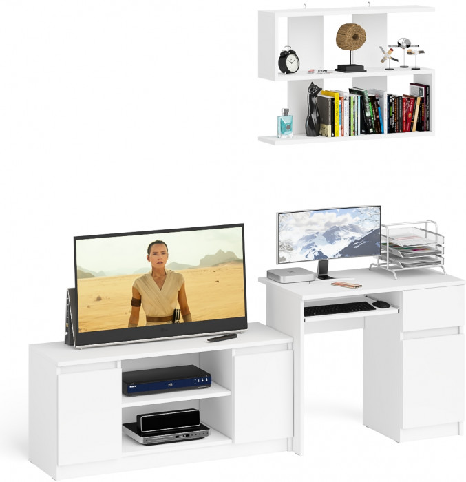 Мори компьютерный стол МС-1 правый + Тумба МТВ1200.1 + Полка 900, белый