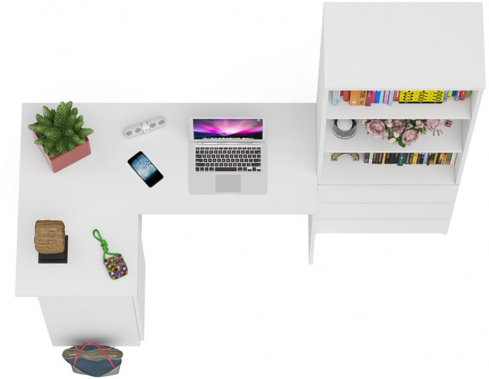 Мори компьютерный стол МС-16 левый + Стеллаж МСТ600.3, белый