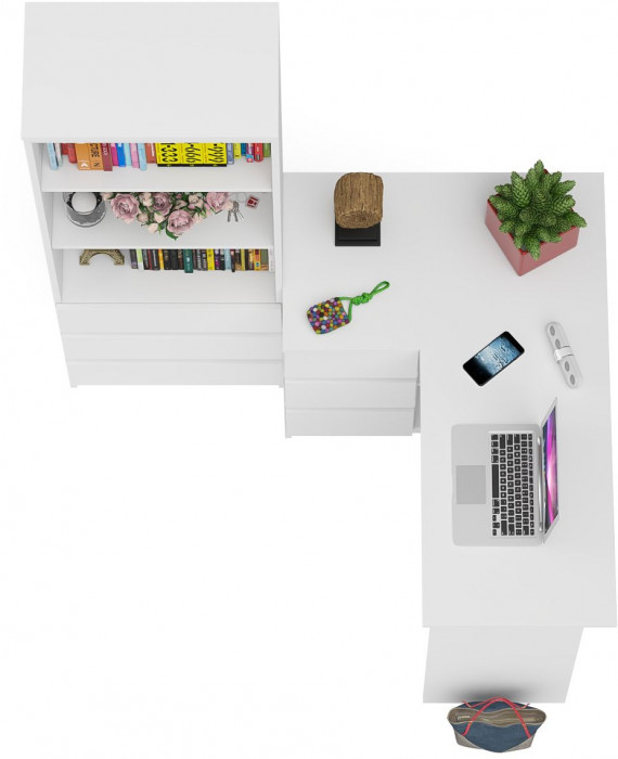 Мори компьютерный стол МС-16 левый + Стеллаж МСТ600.3, белый