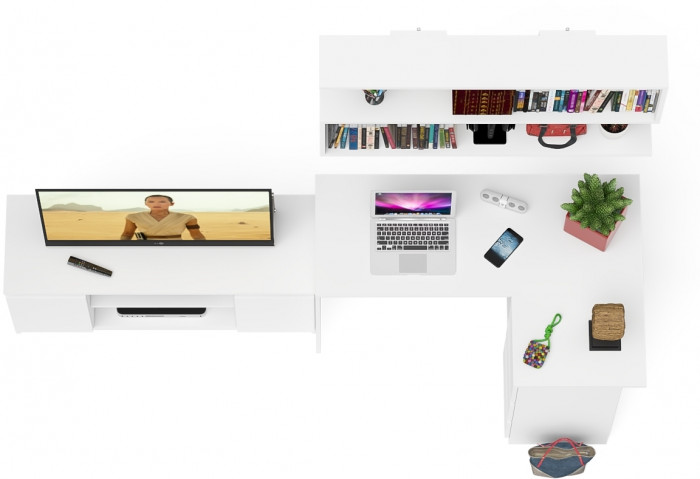 Мори компьютерный стол МС-16 правый + Тумба МТВ1200.1 + Полка 1200, белый