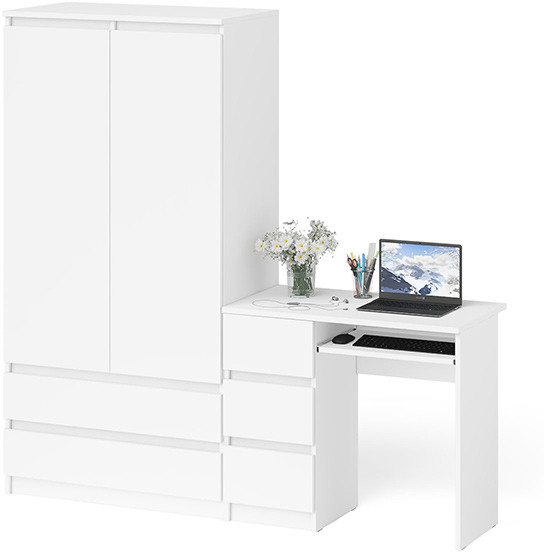 Мори компьютерный стол МС-6 левый + Шкаф МШ900.1, белый
