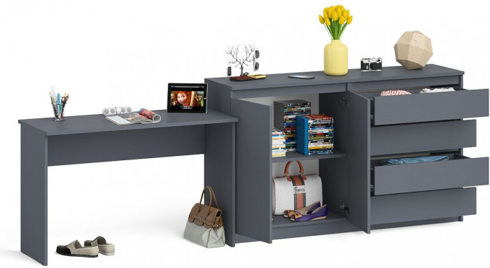 Мори письменный стол МСП1200.1 + Комод МК1600.1, графит