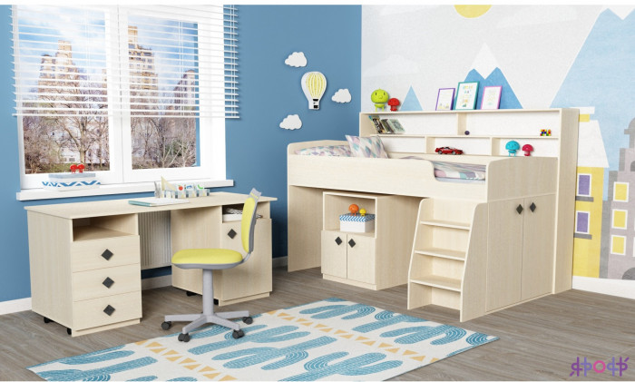 Кровать-чердак Малыш 5 (Винтерберг/Оранжевый)