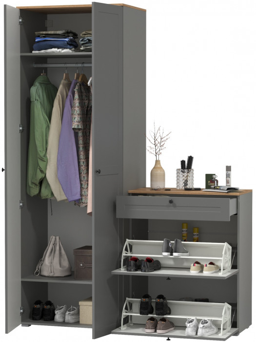 Остин Прихожая 05, цвет серый графит/дуб крафт золотой, ШхГхВ 160х54,3х229,6 см., универсальная сборка