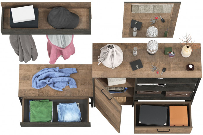 Трувор Прихожая 188, цвет дуб гранж песочный/интра, ШхГхВ 189х36,9х195 см., универсальная сборка