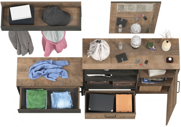 Трувор Прихожая 188, цвет дуб гранж песочный/интра, ШхГхВ 189х36,9х195 см., универсальная сборка