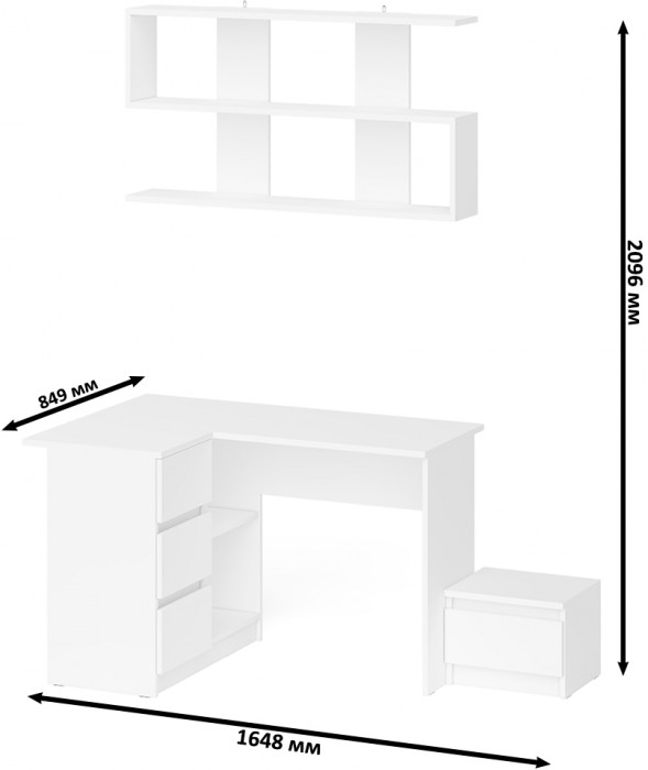 Мори компьютерный стол МС-16 левый + Тумба ТМП400.1 + Полка 1200, белый