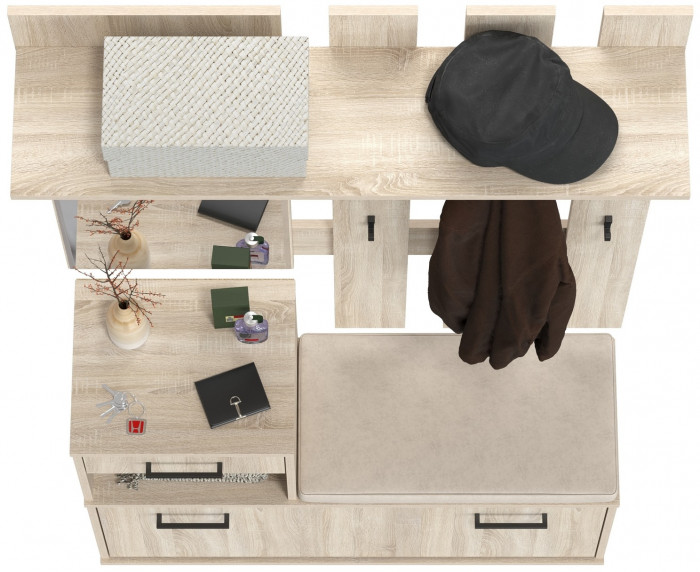 Лира ГК Прихожая 1 2-0714+2-3814 Тумба под обувь + Вешалка с зеркалом, цвет дуб сонома, ШхГхВ 100х33х185 см., универсальная сборка