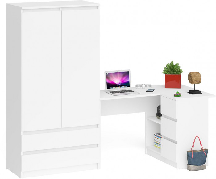 Мори компьютерный стол МС-16 правый + Шкаф МШ900.1, белый
