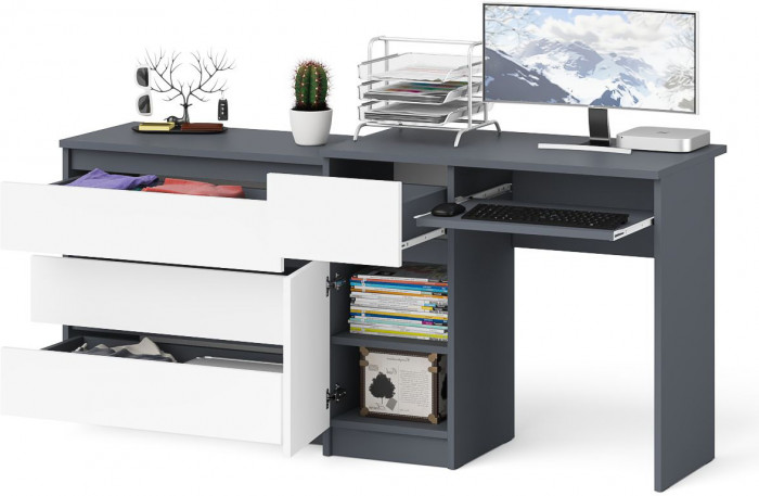 Мори Стол компьютерный МС-1 левый + Комод МК800.1, цвет графит/белый, ШхГхВ 170,4х50х76,6 см., выдвижной ящик слева, НЕ универсальная сборка