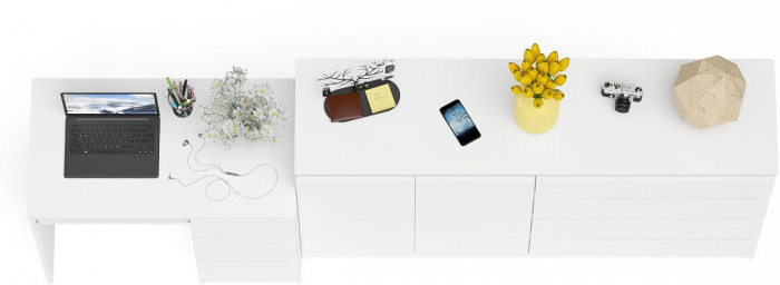 Мори компьютерный стол МС-6 правый + Комод МК1600.1, белый