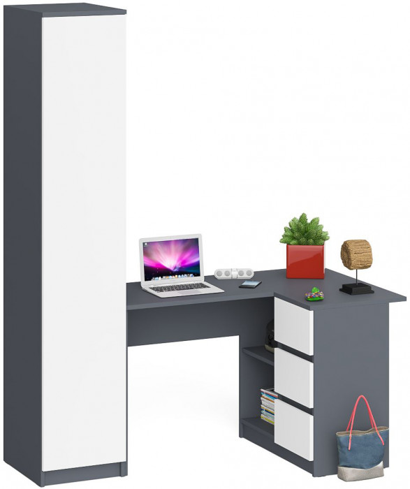 Мори Стол компьютерный МС-16 правый + Пенал МШ400.1, цвет графит/белый, ШхГхВ 164,8х84,9х209,6 см., выдвижные ящики справа, НЕ универсальная сборка