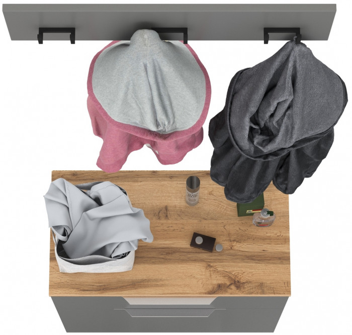 Октава 16.127 Тумба для обуви + 15.14.02 Вешалка, серый графит/дуб крафт золотой/фасады МДФ серый графит