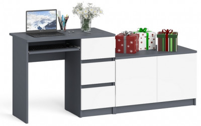 Мори Стол компьютерный МС-6 правый + Тумба МА900.1, цвет графит/белый, ШхГхВ 180,4х50,4х76,6 см., выдвижные ящики справа, НЕ универсальная сборка