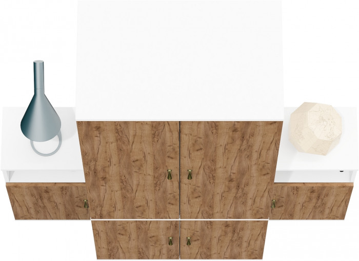 Лидер-8 Шкаф МД 19Б + Тумба МД 3.19 + Тумба МД 3.19, белый шагрень/крафт золото