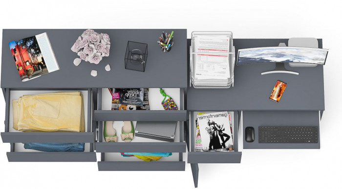 Мори компьютерный стол МС-1 левый + Комод МК1200.8, графит