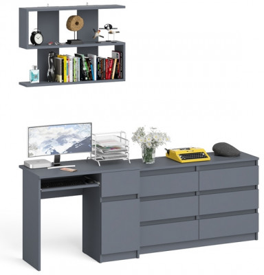 Мори компьютерный стол МС-1 правый + Комод МК1200.6 + Полка 900, графит