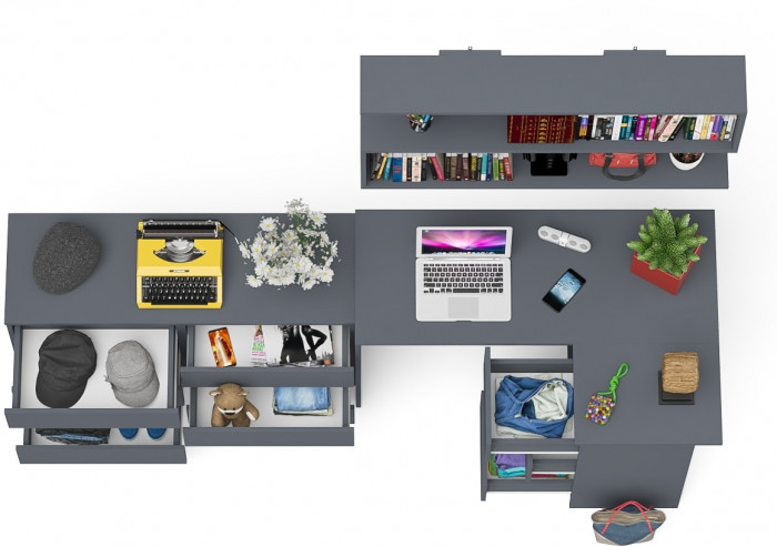 Мори компьютерный стол МС-16 правый + Комод МК1200.6 + Полка 1200, графит