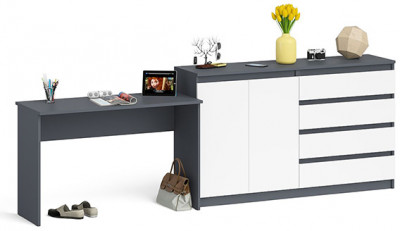 Мори письменный стол МСП1200.1 + Комод МК1600.1, графит/белый