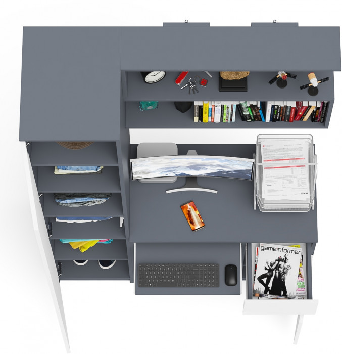 Мори Стол компьютерный МС-1 правый + Пенал МШ400.1 + Полка 900, цвет графит/белый, ШхГхВ 130,4х50,4х209,6 см., НЕ универсальная сборка