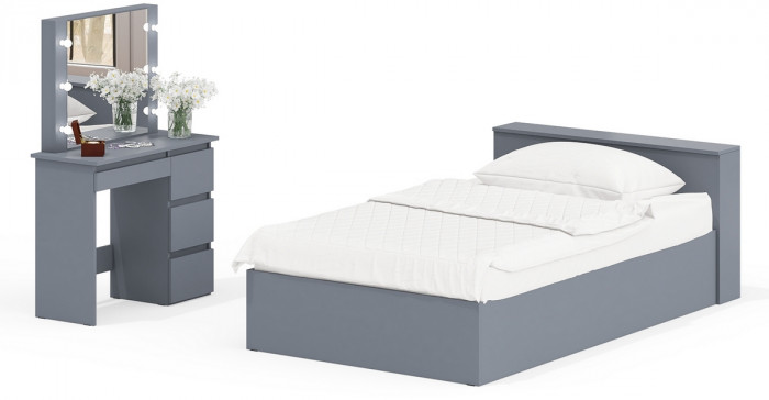 Ксения Кровать с ящиками 1200 + Стол косметический с подсветкой Сура, графит