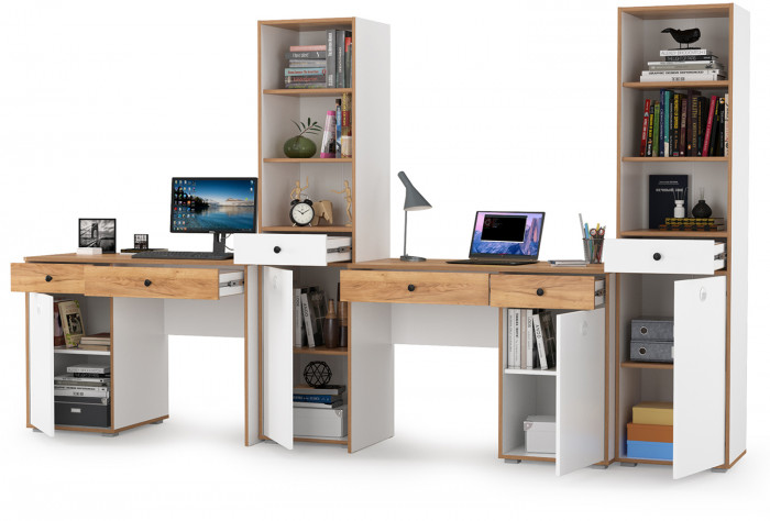 Вуди Компоновка № 14, цвет белый премиум/дуб крафт золотой, ШхГхВ 310х52,7х180,3 см., универсальная сборка