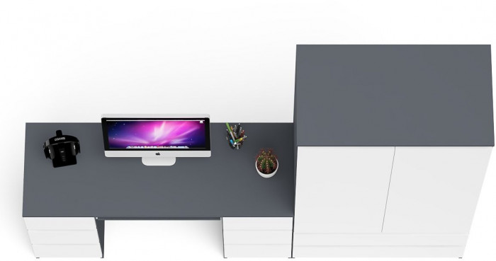 Мори компьютерный стол МС-2 + Шкаф МШ900.1, графит/белый