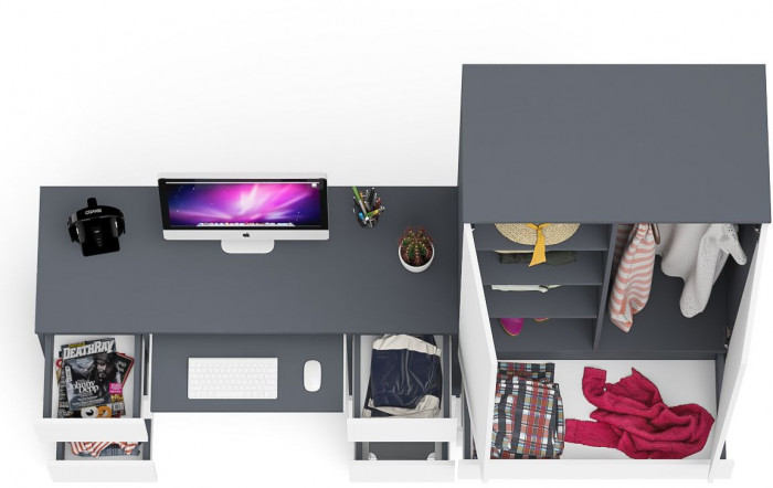 Мори компьютерный стол МС-2 + Шкаф МШ900.1, графит/белый