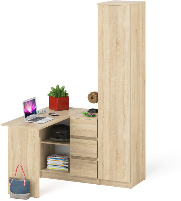 Мори Стол компьютерный МС-16 правый + Пенал МШ400.1, цвет дуб сонома, ШхГхВ 164,8х84,9х209,6 см., выдвижные ящики справа, НЕ универсальная сборка