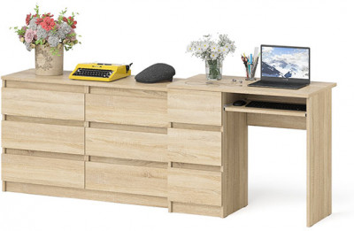Мори Стол компьютерный МС-6 левый + Комод МК1200.6, цвет дуб сонома, ШхГхВ 210,4х50х76,6 см., выдвижные ящики слева, НЕ универсальная сборка