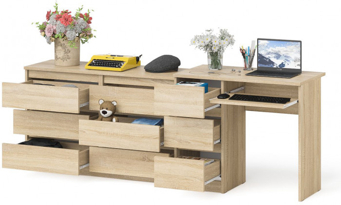Мори Стол компьютерный МС-6 левый + Комод МК1200.6, цвет дуб сонома, ШхГхВ 210,4х50х76,6 см., выдвижные ящики слева, НЕ универсальная сборка