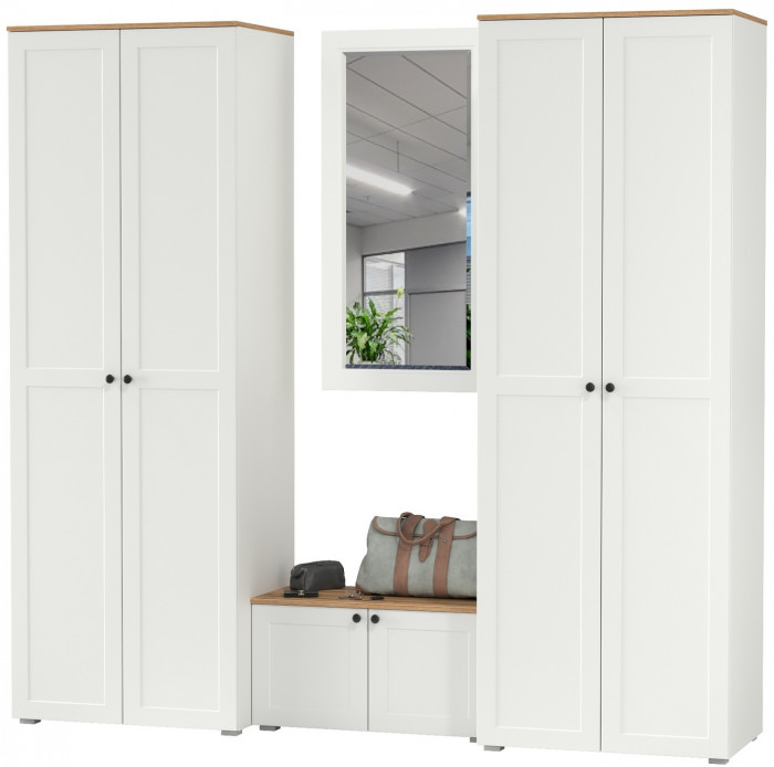 Остин Прихожая 30, белый шагрень/дуб крафт золотой