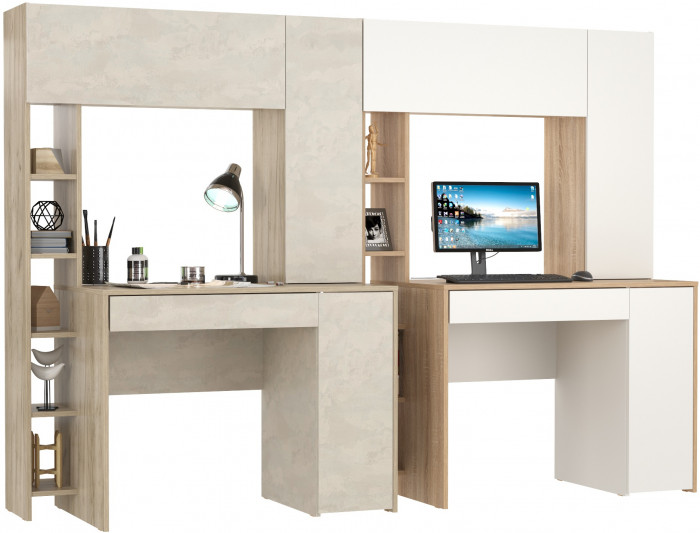 Два стола компьютерных Комфорт 12.71, дуб крафт серый/шёлковый камень/дуб сонома/белый