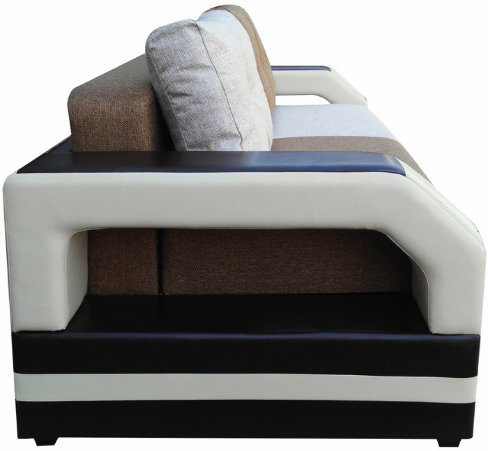 Диван-еврокнижка Манчестер 160х200, с подсветкой, велюр/экокожа коричневая/серая