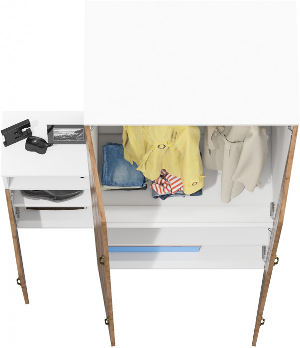 Лидер-8 Шкаф МД 19Б + Тумба МД 3.19, белый шагрень/крафт золото