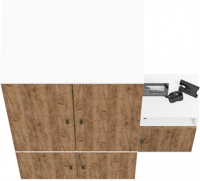 Лидер-8 Шкаф МД 19Б + Тумба МД 3.19, белый шагрень/крафт золото