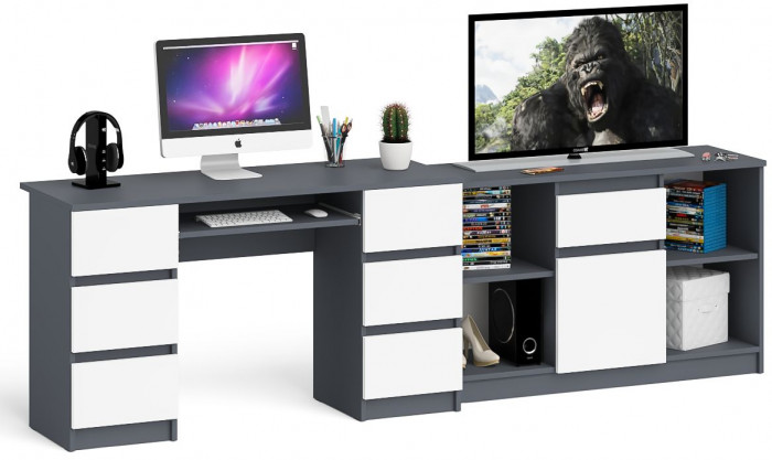 Мори компьютерный стол МС-2 + Тумба МТВ1204.1, графит/белый