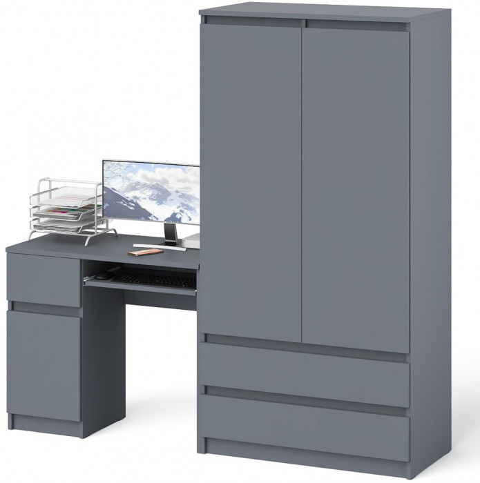 Мори Стол компьютерный МС-1 левый + Шкаф МШ900.1, цвет графит, ШхГхВ 180,4х50,4х179,6 см., выдвижной ящик слева, НЕ универсальная сборка