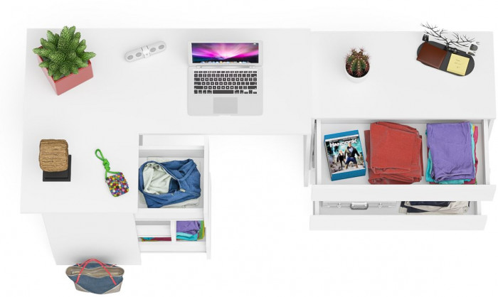 Мори Стол компьютерный МС-16 левый + Комод МК800.1, цвет белый, ШхГхВ 204,8х84,9х76,6 см., выдвижные ящики слева, НЕ универсальная сборка