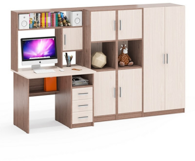 С-МД-СК9 Компоновка № 03, цвет ясень шимо светлый/ясень шимо тёмный, ШхГхВ 258х70х160 см., НЕ универсальная сборка