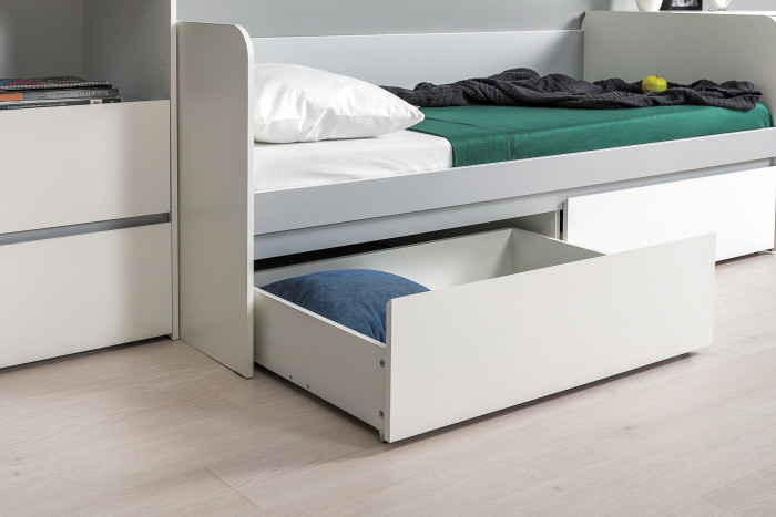 Торонто Компоновка № 25, цвет белый шагрень/стальной серый, сп. м. 800х1900 мм., б/м, основание есть, универсальная сборка