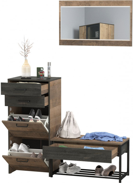 Трувор Прихожая 194, цвет дуб гранж песочный/интра, ШхГхВ 130х37х195 см., универсальная сборка