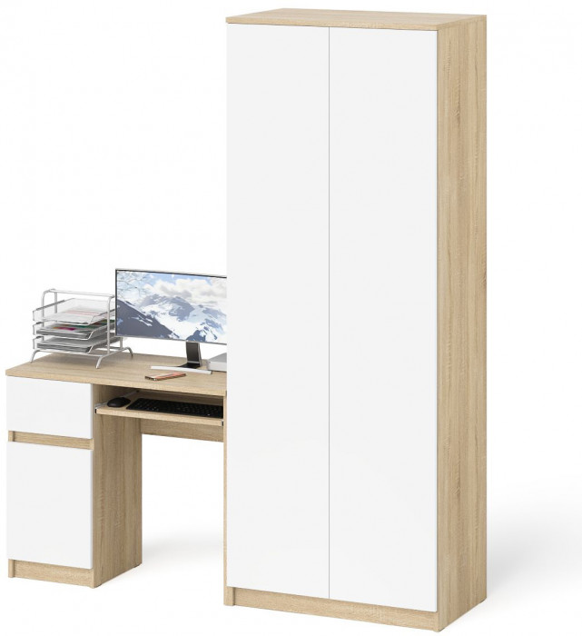 Мори Стол компьютерный МС-1 левый + Шкаф МШ800.1, цвет дуб сонома/белый, ШхГхВ 170,4х50,4х209,6 см., выдвижной ящик слева, НЕ универсальная сборка