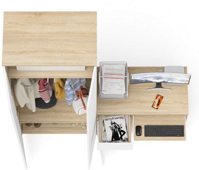 Мори Стол компьютерный МС-1 левый + Шкаф МШ800.1, цвет дуб сонома/белый, ШхГхВ 170,4х50,4х209,6 см., выдвижной ящик слева, НЕ универсальная сборка