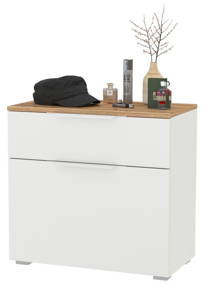 Октава 16.127 Тумба для обуви, белый шагрень/дуб крафт золотой/фасады МДФ белый шагрень